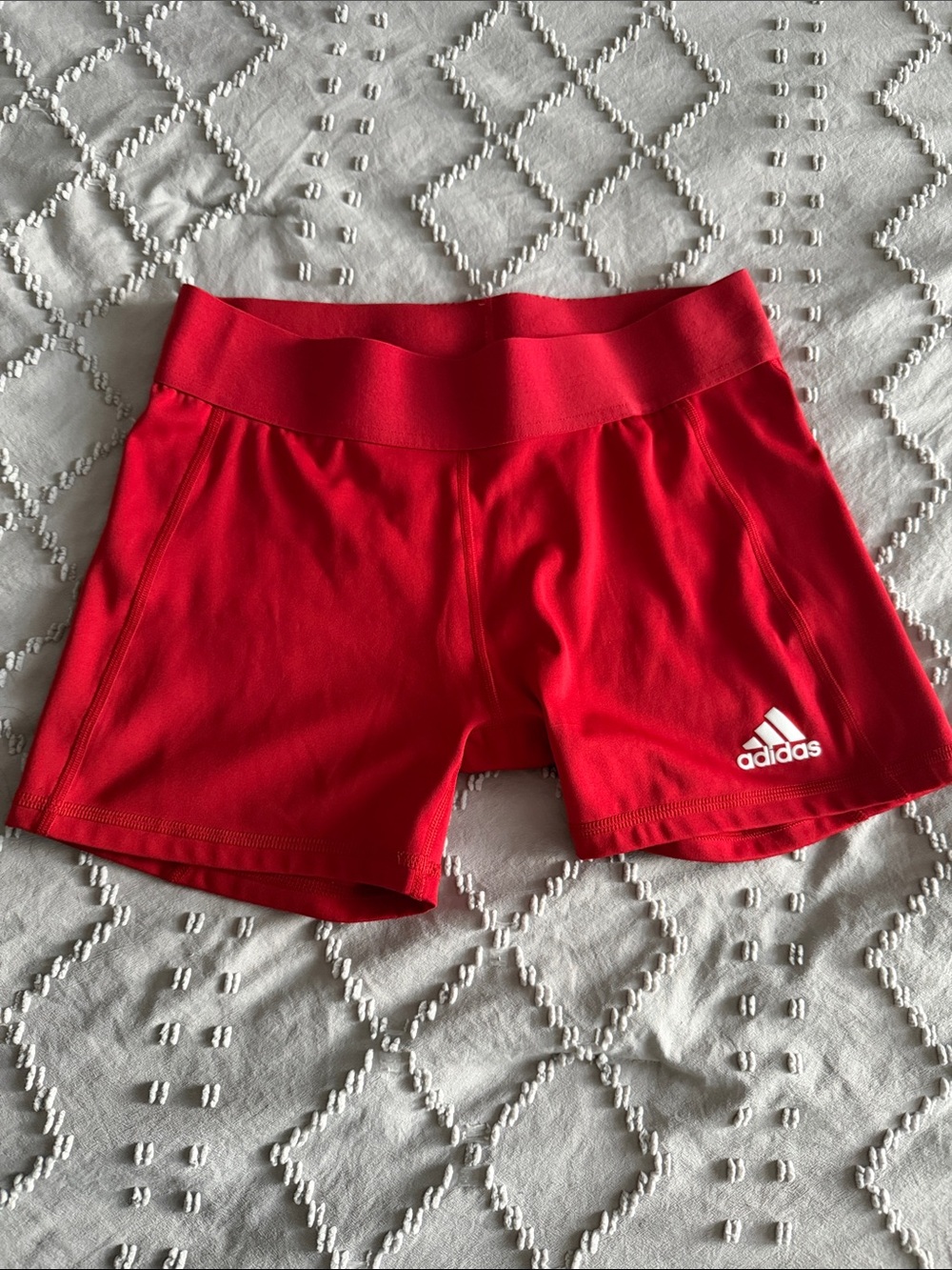 adidas Red Athletic Compression Shorts with Wide Waistband